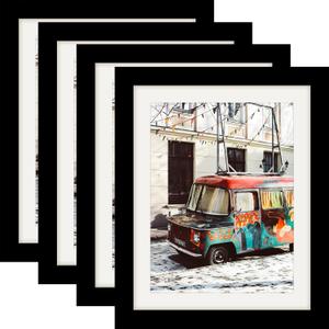 8x10 Black Picture Frames Nature Solid Wood 4 Pack for Wall Mounting and Tabletop Display