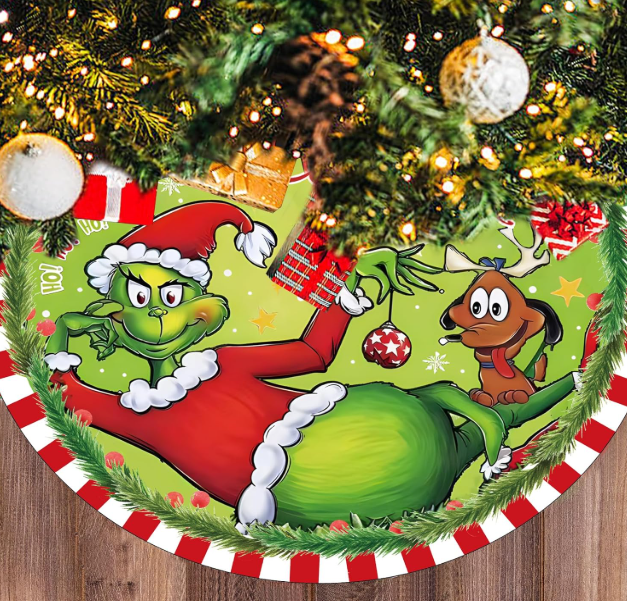 Christmas Tree Skirt - Soft and Funny Farmhouse Christmas Tree Collar with Red & Green Trim Decor Xmas Holiday Decoration