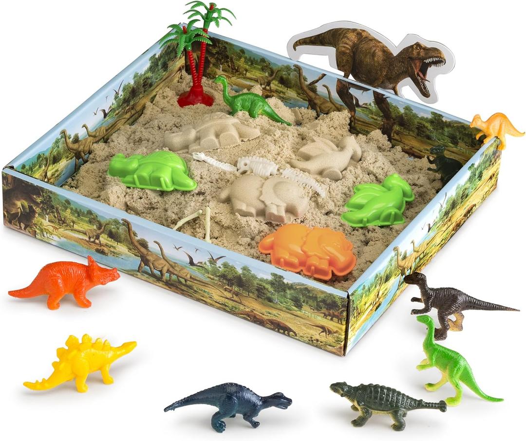 2 x CoolSand Dino Discovery 3D Sandbox for Kids with 1 Pound Moldable Indoor Artificial Play Sand, Shaping Molds, Dinosaur Figures, 3D Tray