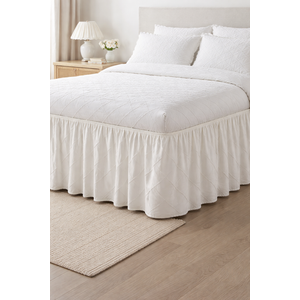 Bed Skirt Queen Size 16 Inch Drop, Cream Wrap Around Dust Ruffle Bedskirts, Solid Color Wrinkle & Fade Resistant Easy Fit Bedskirt with Adjustable Elastic