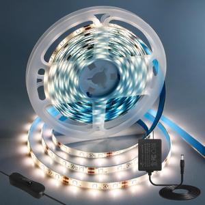 iNextStation Warm White LED Strip Light, 16.4ft 5M 2835 SMD 300 LEDs 12V Flexible Cuttable LED Tape Light for Bedroom Kitchen Cabinet Wardrobe TV (Power Adapter Included)