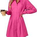 OUKODS Womens Button Down Shirt Dresses Cotton Button Up Tunics Long Sleeve Solid High Low Blouse Waist Up Dress, Rose, Medium