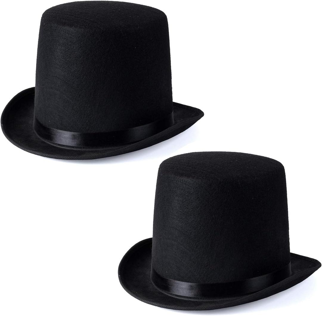 Funny Party Hats Black Top Hat - Victorian Hat for Men - Felt Tuxedo Costume Hat - Coachman Hat - Dress Up Hat (Black - 2 Pack)