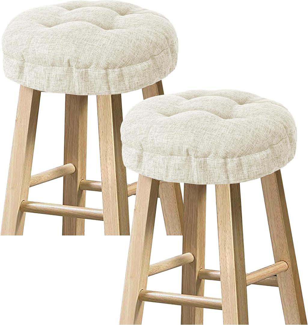 Sunlit Bar Stool Covers - Set of 2 Round Bar Stool Seat Covers, Soft and Cushioned Bar Chair Covers, Easy to Install and Wash, Cover Only, 14 Inch Diameter, Beige (14" x 14" x 3" (Pack of 2))
