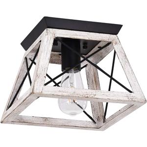 Luupyia Farmhouse Ceiling Light Fixture Semi Flush Mount, One-Light Square Farmhouse Chandelier Lighting, Rustic Island Overhead Fixtures for Dining Room Entryway Living Room Beige