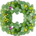 18" Green Berry Eucalyptus Leaf Wreath, Artificial Spring And Summer Wreath With Pink Purple Cones And Pomegranate Fruit Decorations Your Front Door And Windows, Suitable For Indoor And Outdoor