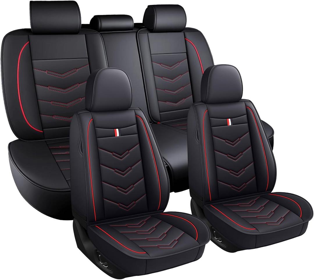 Car Seat Covers Fit for Honda Civic 2000-2026, Leather Seat Covers for Car, Waterproof Non-Slip Durable Car Seat Protector(5 Seats,Black Red)