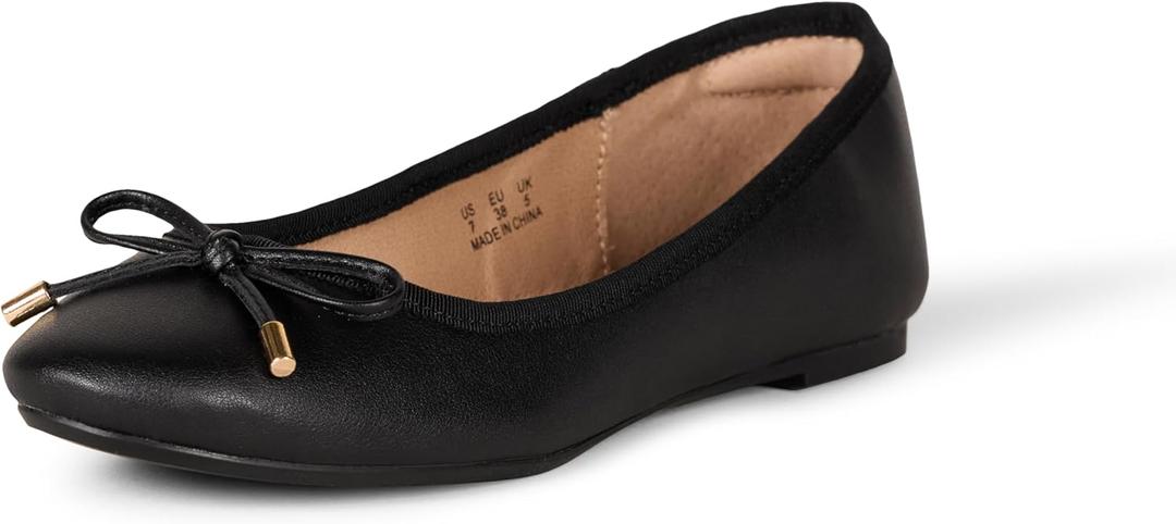 Amazon Essentials Women's Comfortable Round Toe Ballet Flats Dress Shoes (9, Black)