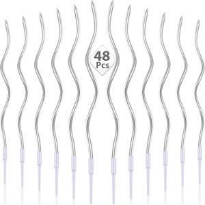 48 Pieces Twisty Birthday Spiral Cake Candles with Holders Long Thin Curly Coil Metallic Cake Cupcake Candles for Birthday Wedding Party Decoration(Metallic Silver)