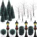 20 Pieces Mini Christmas Tree Snow Covered Branch Village Tree Artificial Christmas Village Displays Tree with Christmas Lamp Post Lantern for Christmas Winter House Holiday Decor