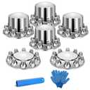 33mm Chrome Axle Cover & Lug Nut Combo Kit  Thread-On Wheel Covers for Semi Trucks (2 Front + 4 Rear Caps)  Universal Fit, ABS Plastic, Screw-On Hub Caps  Durable & Removable Design