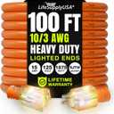 100ft Outdoor/Indoor Extension Cord 10/3 Gauge Ultra Heavy Duty 3 Prong SJTW, Waterproof, Flexible Cold-Resistant Long Power Cord,15A 125V 1875W, Orange by LifeSupplyUSA