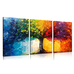 Tree Pictures Wall Art for Living Room - Modern Wall Decor for Office Women - Colorful Wall Decor for Bedroom Size 12" x 16" x 3 Pieces