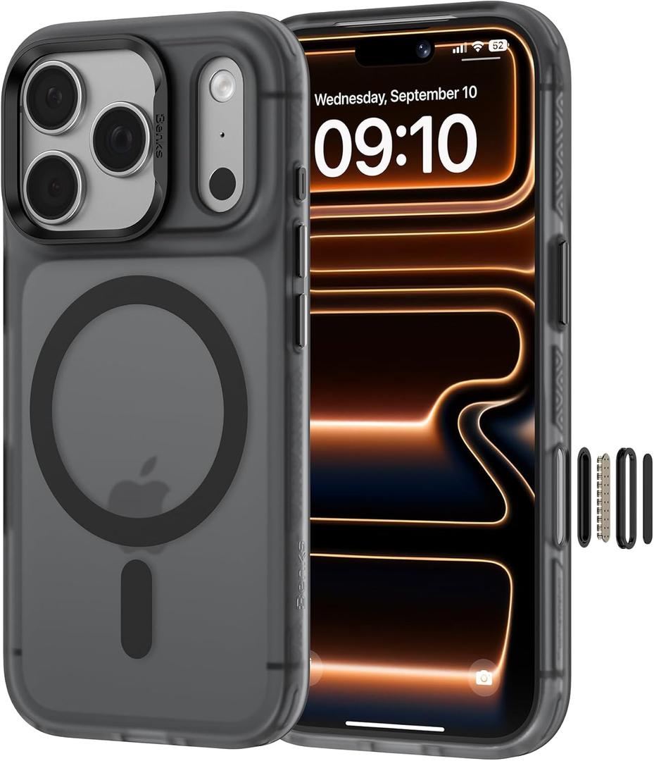 BENKS Magnetic Case for iPhone 17 Pro with Camera Control Button, Compatible with MagSafe, Slim Translucent Matte Shockproof Protective Phone Case, Black