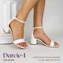 TOP Moda Darcie-1 Ankle Strap Dressy High Heel Sandal, Non-slip Sole, For Wedding, Party, Prom, Evening Wear, or Any Occasion, Sleek Style Block Heel Sandals, White PU, 5.5