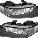 TRIL GEAR Pair of Headlights Assembly AC2518106 AC2519106 LH+RH Replacement for 2004-2005 TSX Black Housing Clear Lens Halogen