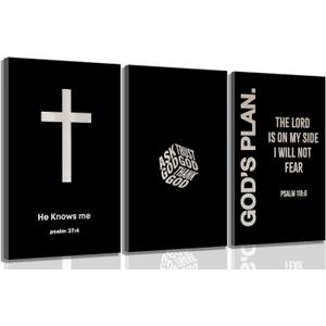 Christian Bible Canvas Wall Art Modern Black White Bible Scripture Painting Decor Pictures Faith Inspirational Cross Posters Prints for Dining Living Prayer Kitchen Church Bedroom Decoration, 24"L x 16"W