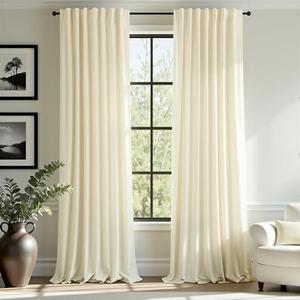 Extra Long Ivory Velvet Curtains for Living Room 108 Inch Thermal Insulated Wide Drapes for Large Window Noise Reducing Light Darkening Curtains for Bedroom Off White Ceiling to Floor Length 2 Panels
