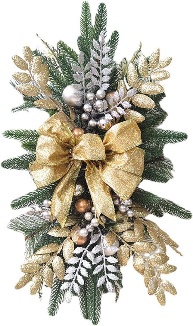 Ochine The Cordless Prelit Stairway Swag Trim Pre-Lit Christmas Teardrop Decorations Wreaths Front Door Holiday Wall Window Hanging Ornaments for Indoor Outdoor Home Xmas Decor Light/B