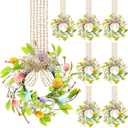 Dingion 8 Pcs 8" Small Easter Wreaths for Kitchen Cabinet Mini Spring Artificial Easter Egg Wreath with Ribbon Bow for Window Front Door Table Centerpiece Farmhouse Decor