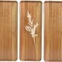 3 pcs 14"x5.3" Solid Acacia Wood Serving Trays Rectangular Wooden Serving Platters Natural Wooden Boards for Bar Coffee Party