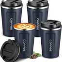 Sieral 4 Pcs 13 oz Travel Coffee Mug Insulated Reusable Coffee Cups with Leakproof Lid Stainless Steel Portable Tumbler for Keep Hot or Ice Milk Tea(Navy Blue)