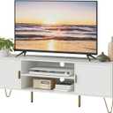TV Stand for 55-65 Inch TV, Entertainment Center with Soft Hinge Door,TV Console Table with 2 Cabinets with Gold Handle and Feet,for Living Room, Bedroom, White