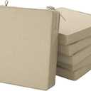 Outdoor Chair Cushions, Water-Resistant & Fade-Resistant, Patio Furniture Square Seat Replacement Chair Pads with Ties, Removable Cover, Non-Slip Bottom, Set of 6, 19 x 19 Inch, Natural