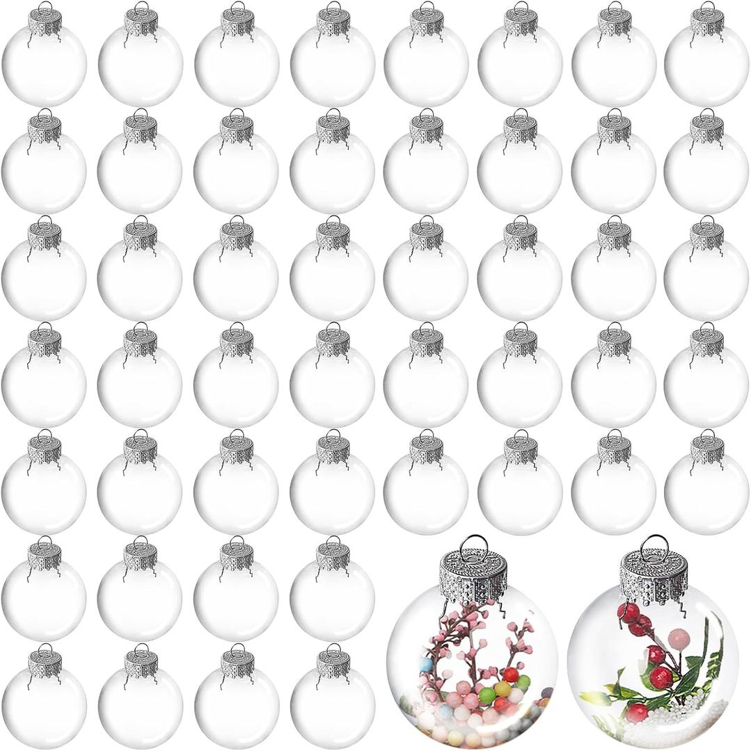 50 Pcs Hanging Clear Plastic Fillable Ornaments Balls,2" Transparent Christmas Decoration Baubles,DIY Christmas Balls Craft Ornaments for Christmas Tree,Home Decor,Party,Wedding,50 mm