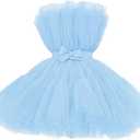 FTBY Women Tiered High Low Prom Dress Bow Sash Tulle Homecoming Pageant Dresses Hot Pink Long (4, Lightblue)