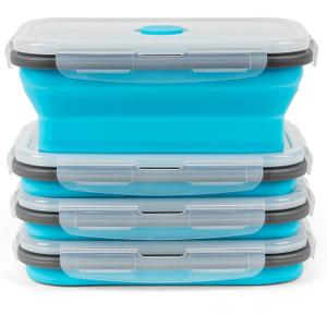 Collapsible Silicone Food Storage Containers Set with Lid & Air Vent,Foldable Lunch Containers(4PCS,Blue,27oz)