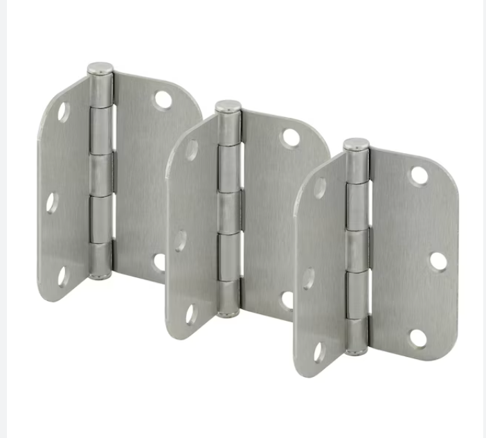 Prime-Line U 1150853 Door Hinge Residential Smooth Pivot, 3-1/2 In. x 3-1/2 In. with 5/8 In. Radius Corners, 3 Holes per Leaf with Screws, Satin Nickel Finish, .087 In. Gauge (3 Pack)