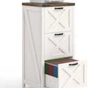 Tall Farmhouse File Cabinet with 3 Drawers for Home Office, White and Brown, File Cabinet with Legs