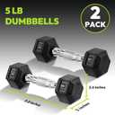 Hex Dumbbell Rubber Encased Strength Training Dumbbells, Hand Weight For Workout & Exercise/Pair of 5LB