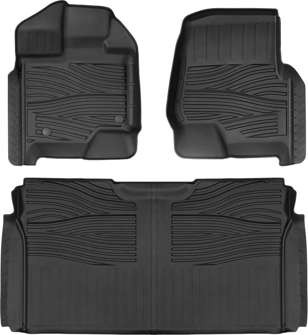 Floor Mats for 2015-2025 Ford F150 SuperCrew Cab Including 22-25 Lightning w/o Fold Flat Storage |Custom Fit| Front & Rear | Front Bucket | All-Weather Car Liners for Trucks