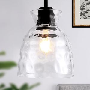 Lager Glass Pendant Light Modern Hanging Lighting Adjustable Cord Hammered Glass Pendant Lighting Fixture for Kitchen Island Dining Room Sink Hallway Entrance,9.8inch,Black