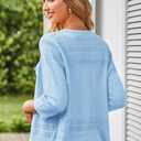 GRACE KARIN Women's 2025 Cropped Cardigan 3/4 Sleeve Lightweight Crochet Shrug Hollowed-Out Knit Sweater Tops (Blue, S)