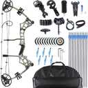 Compound Bow and Arrow Set Adult Archery Kit Adjustable Draw Weight 30-65LBS Beginner Shooting Outdoors Convenient to Carry for Travel and Hunting Complete Set (Camouflage)