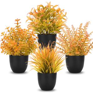 Der Rose Fall Fake Plants 4 Packs Artificial Plants Small Faux Plants Black Bathroom Accessories Fall Decorations for Home Bathroom Home Office Desk Fall Decor Indoor (Orange)