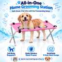 Dog Grooming Hammock with Foldable Stand for Bathing and Showering Pets, Pink