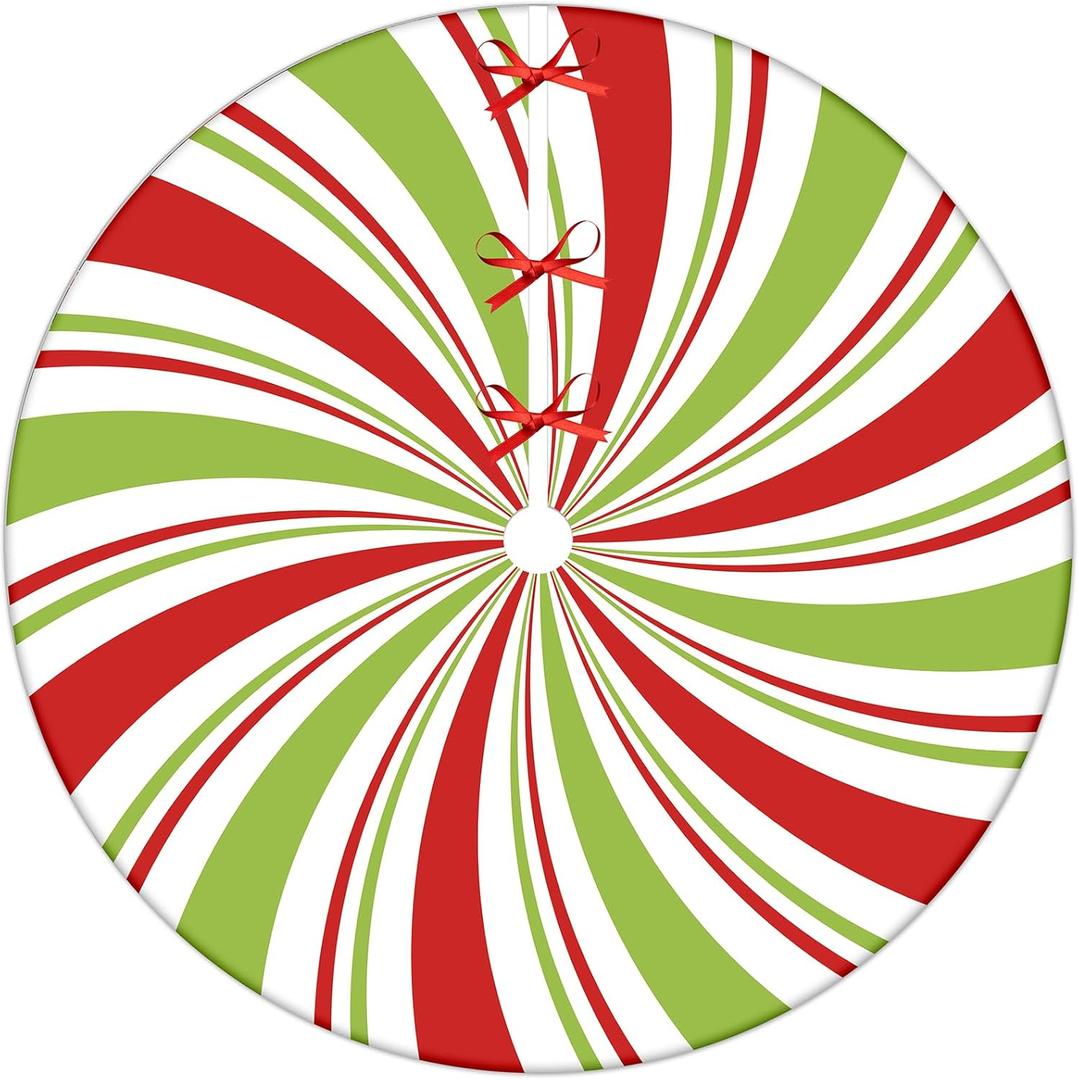 Christmas Tree Skirt Collar 36 Inch Soft Red White and Green Tree Skirt Xmas Tree Skirt Winter Holiday Candy Swirl Stripe Christmas Trees Mat Decoration