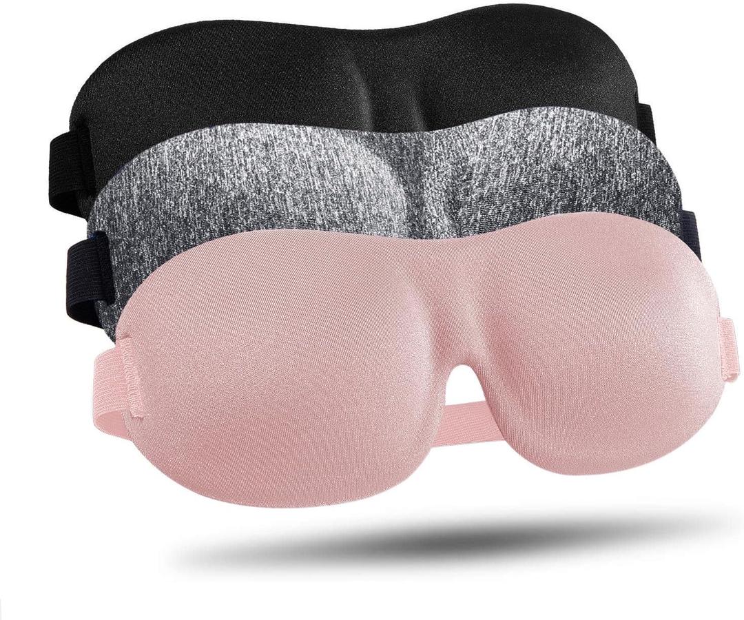 LKY DIGITAL Sleep Mask for Side Sleeper 3 Pack, Blackout 3D Eye Mask for Sleeping, Night Blindfold for Men Women (Gray & Black & Pink)