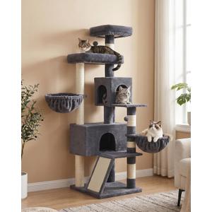 Feandrea Cat Tree, 68.5-Inch Tall Cat Tower, Multi-Level Plush Condo with Large Perch, Scratching Posts, Double Caves, Dark Gray UPCT006G02