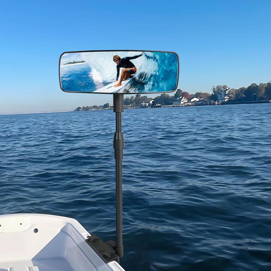 Marine Boat Rearview Mirror, 360 Adjustable Boat Mirror with Telescoping Pole, Heavy Duty Clamp, Compatible with Ski Boats, Water Sports, and Marine Use, Extra Large 3.7" x 11" Wide Angle Marine Boat Rearview Mirror, 360 Adjustable Boat Mirror with Telescoping Pole, Heavy Duty Clamp, Compatible with Ski Boats, Water Sports, and Marine Use, Extra Large 3.7" x 11" Wide Angle