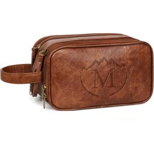 Personalized Toiletry Bag for Men,Engraved Mens Toiletry Travel Bag,Waterproof PU leather Toiletry Shaving Bag for Men Birthday Gift Ideas for Men Dad Husband Him,Anniversary Groomsmen Gifts Brown- M