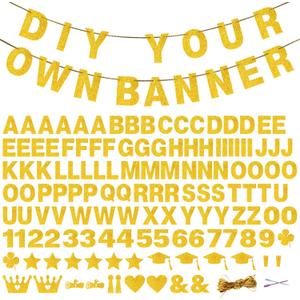 131 PCS Custom Banner DIY Letter Banners Personalized Banner for Birthday Congratulations Wedding Party Banners Coarse Golden 5-inch