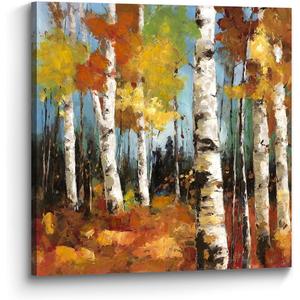 the stream design Birch Tree Artwork Canvas Painting: Trees Wall Art Autumn Forest Nature Landscape Picture Hand Painted Textured Aspen Print Decor for Living Room Bedroom Office Home