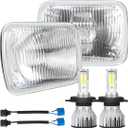7X6 Inch H6054 Glass Square Headlight Housing + H4/9003 High Low Beam Bulbs for Cars,Truck and Van,Halogen Sealed High Low Dual Beam,OEM Style Original Classic Look Conversion Assembly Pair Kit