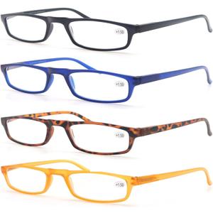 MODFANS Reading Glasses +2.25-4 Pairs Fashion Readers Narrow Frame Spring Hinge for Men Women (4 Pack Mix Color)