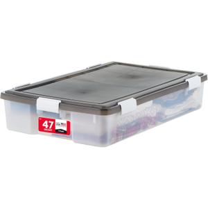 IRIS USA WeatherPro Underbed 47 Qt Storage Bins with Lids, 1 Pack, BPA-Free Plastic Gasket Box with Tight Latch and Seal, Stackable Nestable Underbed Tote Tub - Gray/Clear
